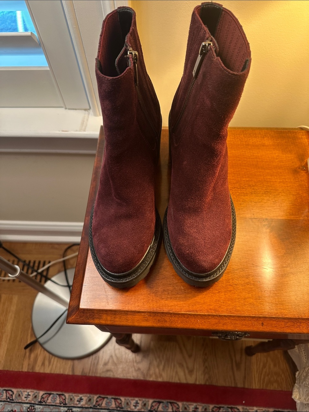 Aquatalia Wine Suede Ankle Booties with Side Zipper